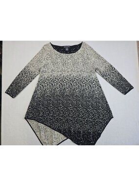 Chelsea & Theodore Womens L Asymmetrical Tunic Gold Black Sweater